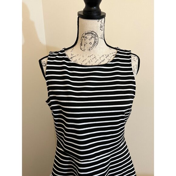 Talbots Stripe Sleeveless Skater Dress Fit Flare Black White Knit  Med Petite MP - Picture 4 of 9